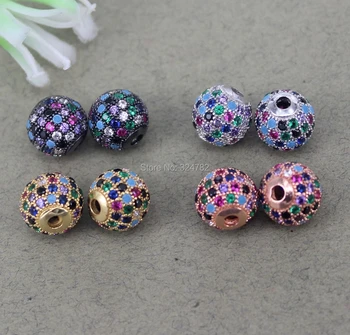 

10pcs 8/10mm Metal Copper Round shape Micro Pave Colorful CZ Spacer Loose Beads,Cubic Zirconia Connector beads