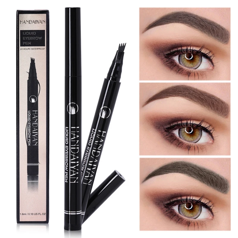 

4 Fork Tip microblading eyebrow tattoo pen Waterproof Liquid Eyebrow Pencil Eyes Tint Makeup Dark Brown Eyebrow Pomade Makeup