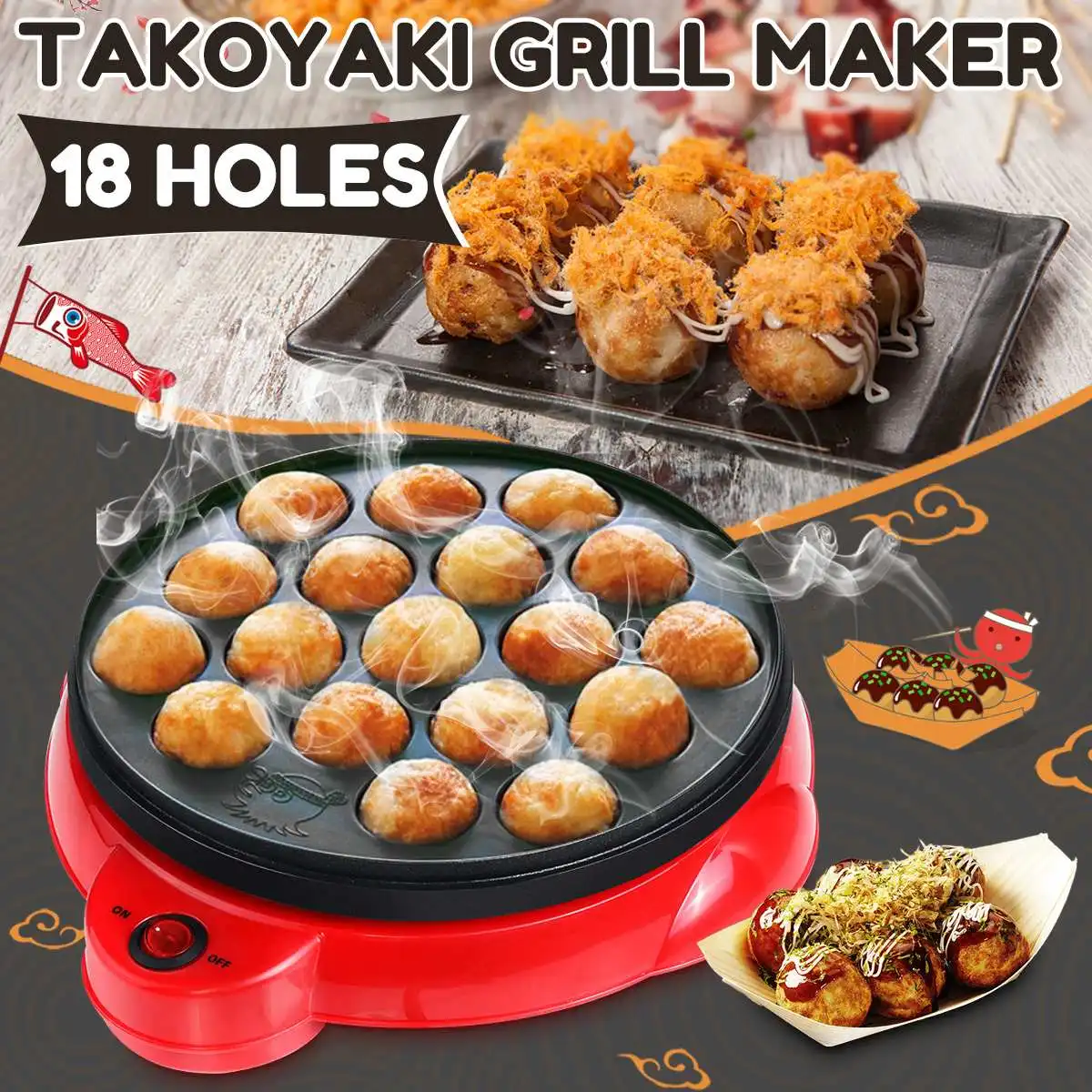 Профессиональный 18 отверстий Осьминог мяч производитель Takoyaki машина для выпечки электрическая мини-плита Плита Гриль сковорода 650 Вт