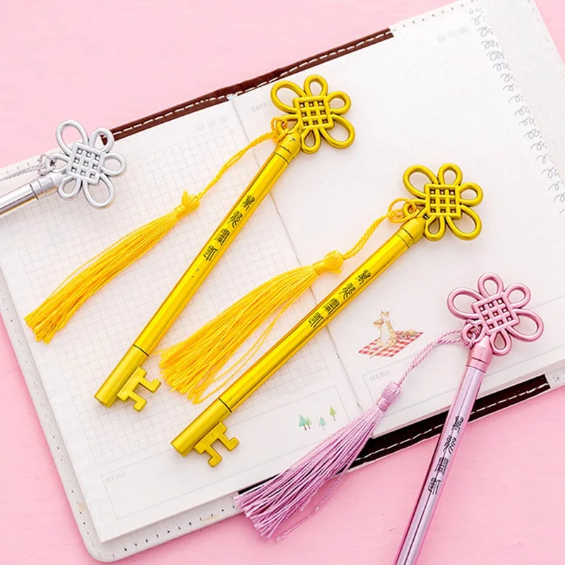 

0.5 mm Chinese Style Fringed Pendant Gel Pen Key Shape Signature Pen Escolar Papelaria School Office Supply Promotional Gift