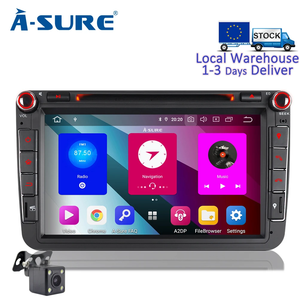 

A-Sure 2 Din 8 Core 4G RAM Android 9.0 Radio GPS dvd Navi For Volkswagen VW GOLF MK5 MK6 PASSAT B6 TOURAN Polo Tiguan SEAT SKODA