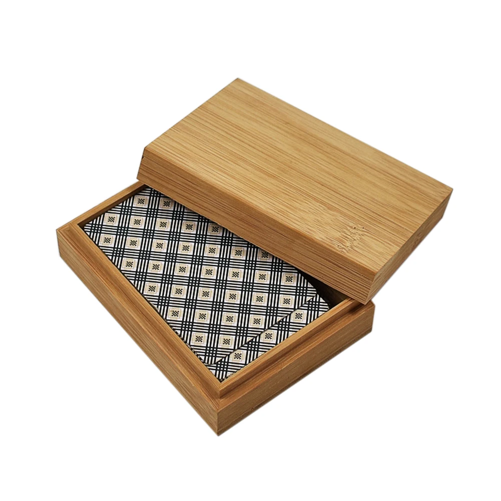 1 Deck Playing Cards Bamboo Wooden Candy Storage Box Poker Receive A Case