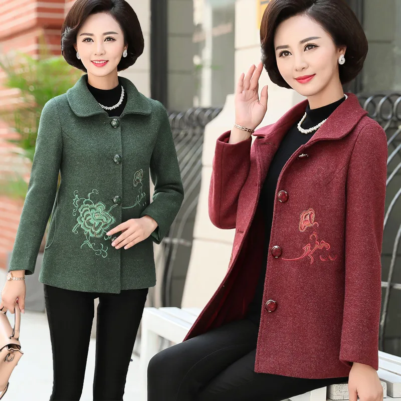 

Middle-aged WOMEN'S Apparels Spring Clothing Woolen Jacket Short 50-60-Year-Old Mom Autumn Clothing Loose-Fit Woolen Cloth Tops