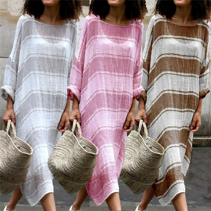 Women Dress Boho Style Striped Long Sleeve Women Dress Elegant Dresses Woman Party Night Wear New Arrival Womens Dresses