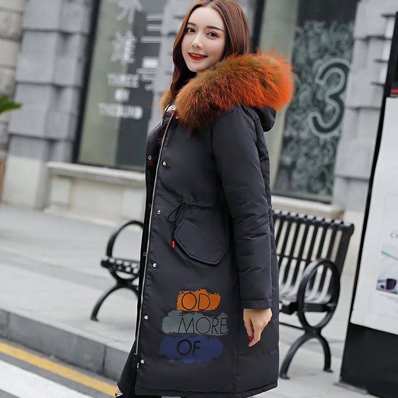 

Double-sided Wear Mid-length Thickening Large Fur Collar Korean-style Cotton-padded Clothes Women's Slim Fit Slimming Large Size
