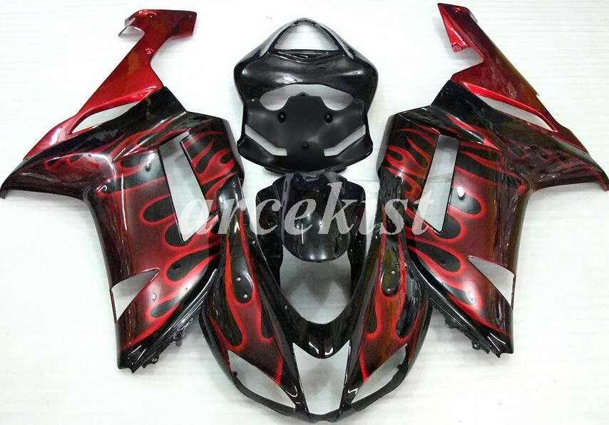 4 подарки Abs Обтекатели комплект подходит для kawasaki Ninja ZX6R 636 2007 2008 07 08 6R bodyкомплект кузова на заказ красное пламя