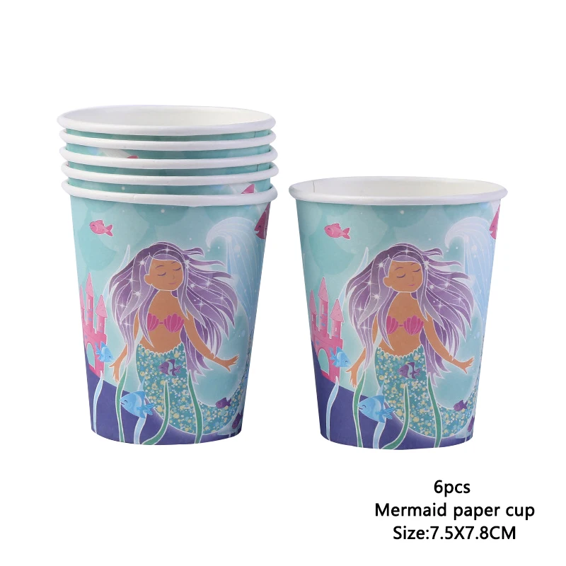 6pcs-M-paper cup Вечерние принадлежности Русалочки, декоративный баннер с воздушным шаром, сувениры для вечеринки ко дню рождения, детские украшения для вечеринок на день рождения - Цвет: 6pcs-M-paper cup