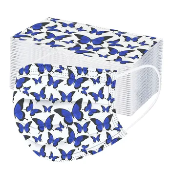 

100pc Adult Disposable Mask 3 ply Ear Loop Butterfly Printing Protection Mouth Mask Elastic Earloops Breathable Mouth Face Mask