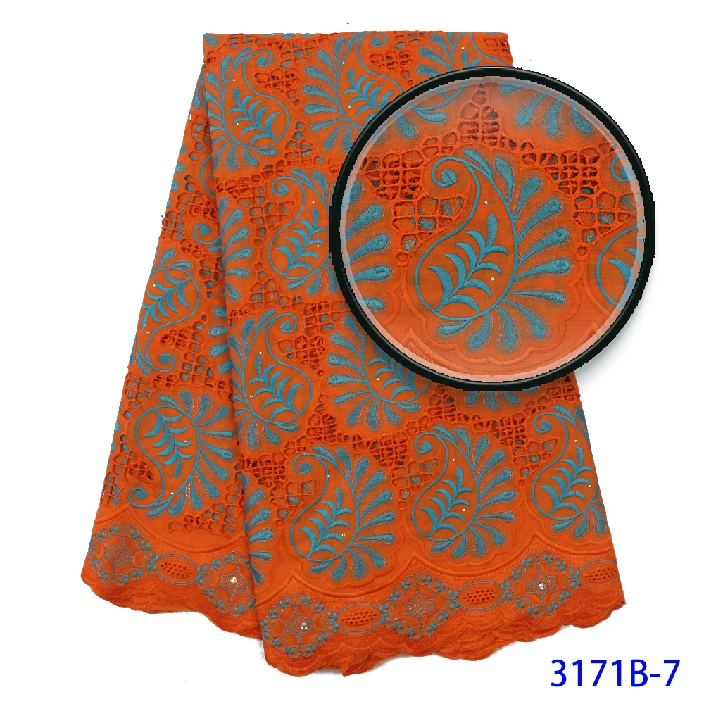 2019 Swiss Voile Lace In Switzerland High Quality African 100%Cotton Lace Fabric With Stone Nigerian Every Dress Party QF3171B-2