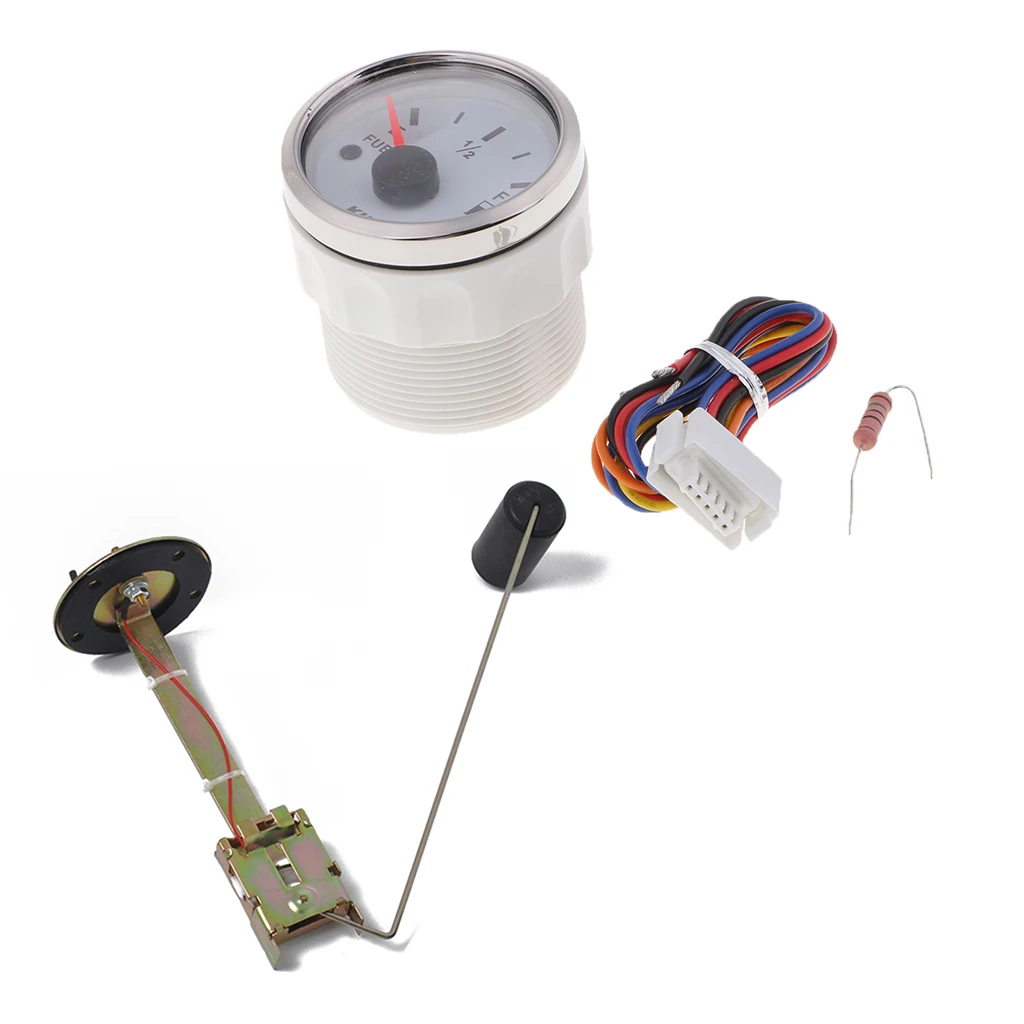 2'' Mechanical Car Fuel Level Gauge White Face Boat Meter E-1/2-F Fuel level - Universal Fit