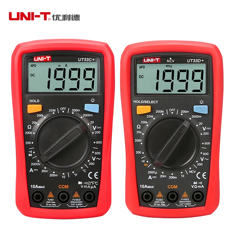 

UNI-T UT33A+/B+/C+/D+ High-Precision Automatic Anti-Burning Portable Digital Electrician Multimeter Backlight Universal Table