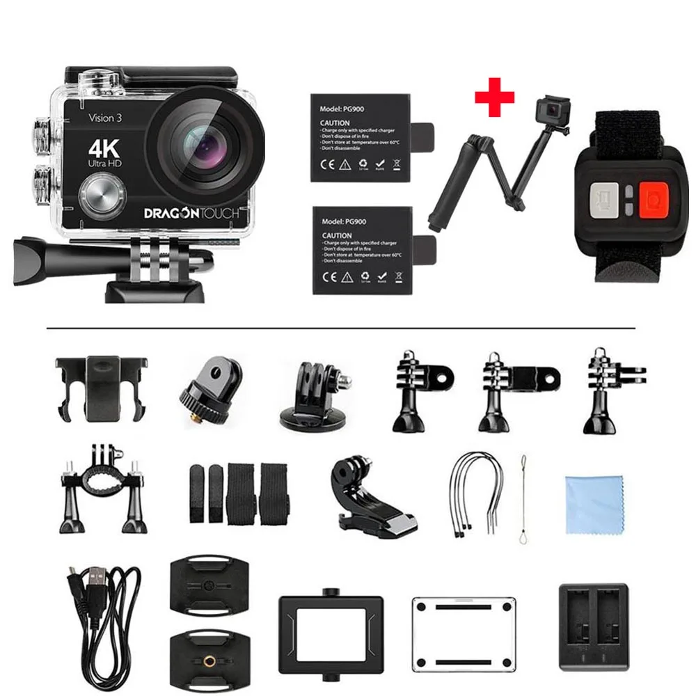 Dragon Touch 4K Action Camera 16MP Vision 3 Underwater Waterproof Camera 170 ° Wide Angle WiFi Sports Camera with Remote Control action camera deals Action Cameras