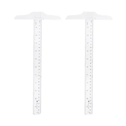 2 pces 30cm t quadrado dupla escala lateral ferramenta de medição de plástico t forma régua para elaboração e layout geral trabalho (polegadas, cm)