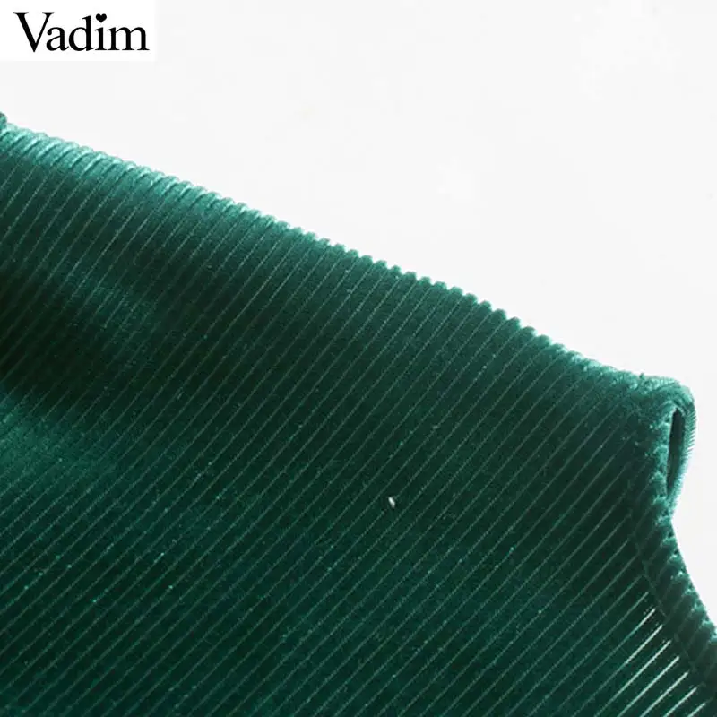 Vadim стильное вельветовое зеленое мини-платье с v-образным вырезом и длинным рукавом, плиссированные дизайнерские женские повседневные однотонные платья, офисная одежда, vestidos QD055