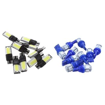 

10Pcs T10 LED 194 168 W5W COB Interior Bulb Light & 10x T10 LED Blue Car Light Bulbs T10 W5W 5 SMD 5050