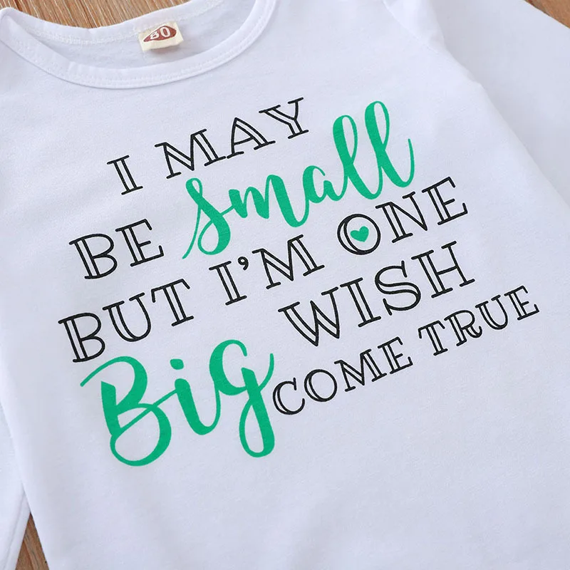 Tiny Cottons Newborn Onesie Big Wish Letter Print White Long Sleeve Baby Girl Bodysuit Gender Neutral Baby Clothes