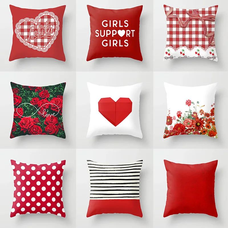 

45*45cm Square Decorative Throw Pillow Case Red plaid geometric print polyester pillowcase