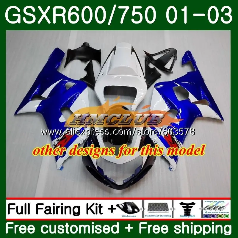 Корпус для SUZUKI GSX-R600 GSXR-600 K1 GSXR600 01 02 03 белый черный 4CL. 80 GSXR 600 750 GSXR-750 GSXR750 2001 2002 2003 обтекатель