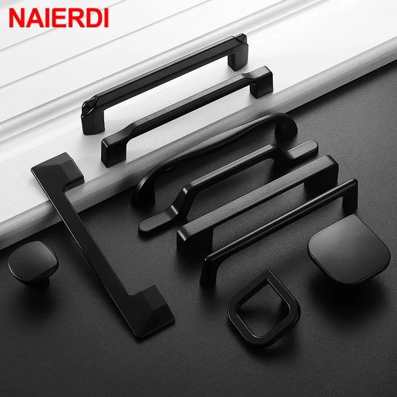 NAIERDI ручки шкафа в американском стиле SolidBlack из алюминиевого сплава кухонные для