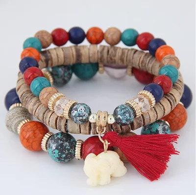 

Ladies Bohemian Elephant Tassel Charm Bracelet Wooden Beaded Bracelet And Bracelet Set Bohemian Vintage Jewelry Woman Gift