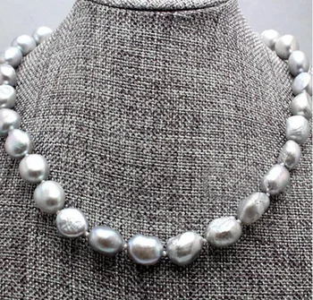 

Real 9-10MM Natural Gray Akoya Cultured Pearl Baroque Necklace 18inch natural Luxury Ms. girl Wedding Jewelry