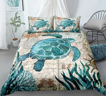 

ancient turtles vintage duvet cover set king queen double full twin single size bed linen set