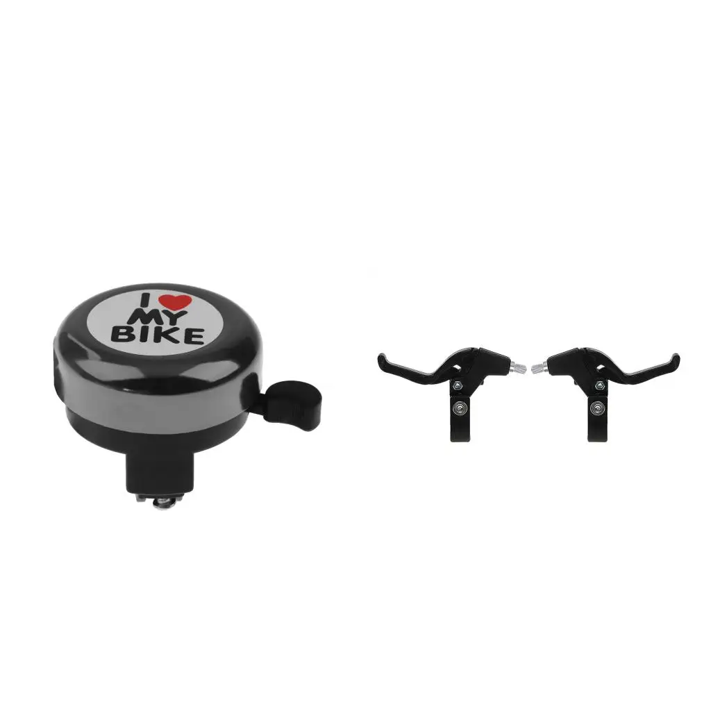 Cycling Bike Bell Ring Sound Horn + Universal Lightweight Twin Bike Brake Levers Set Cycle Accessories