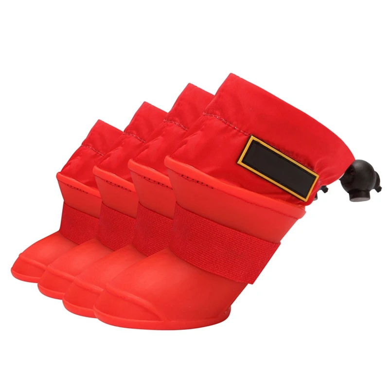 4 шт./лот; непромокаемая обувь для собак; флисовая подкладка; пинетки; силиконовая переносная Нескользящая Водонепроницаемая Обувь для собак и кошек - Цвет: Красный