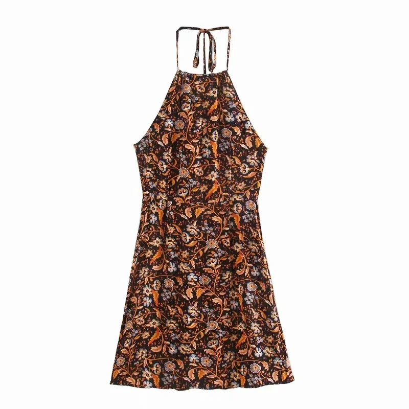 TEELYNN Halter pink Floral print Summer Dresses boho beach Sexy sleeveless backless Mini Dress Women cover up Casual Vestidos