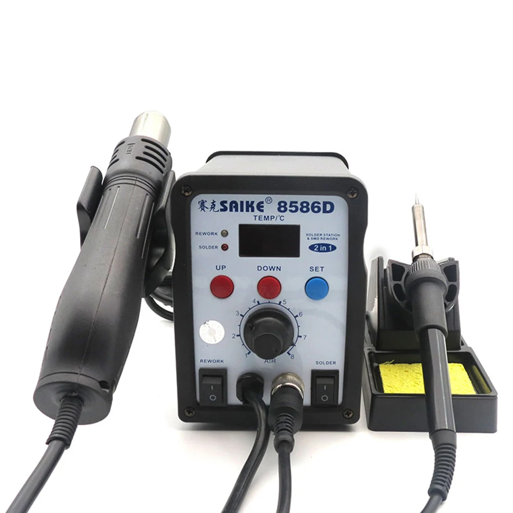 

Паяльная станция 8586D, Электрический паяльник с двойным цифровым дисплеем, пистолет с горячим воздухом для починки печатных плат и микросхем