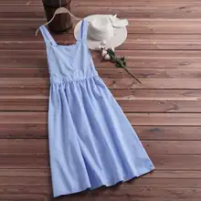 ZANZEA mujer delantal vestido Vintage rayado rodilla longitud Vestidos Sexy espalda abierta Crissed Sundress fiesta sin mangas playa Robe Mujer