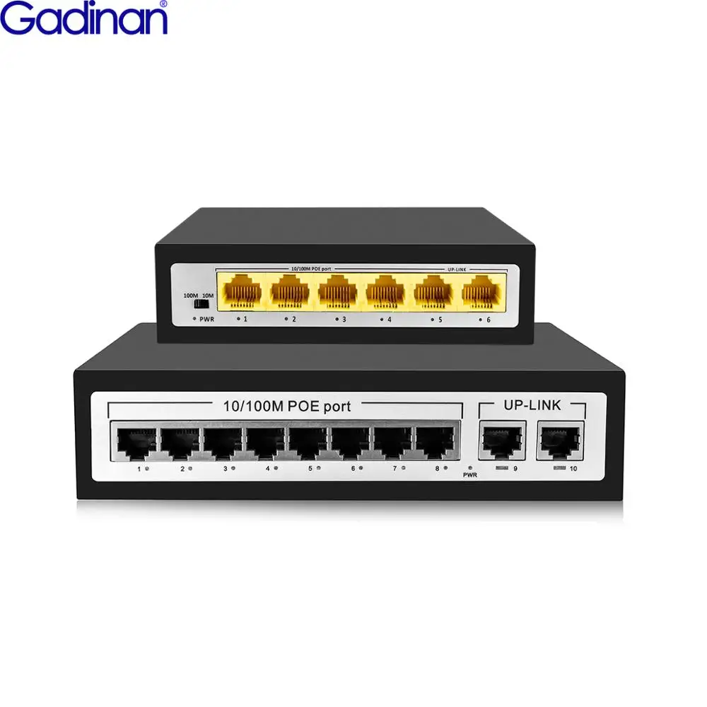 Gadinan-conmutador POE de red Ethernet, 4CH, 8CH, 48V, con 8 puertos IEEE 802,3 af/at para cámara IP/sistema inalámbrico de cámara AP/CCTV