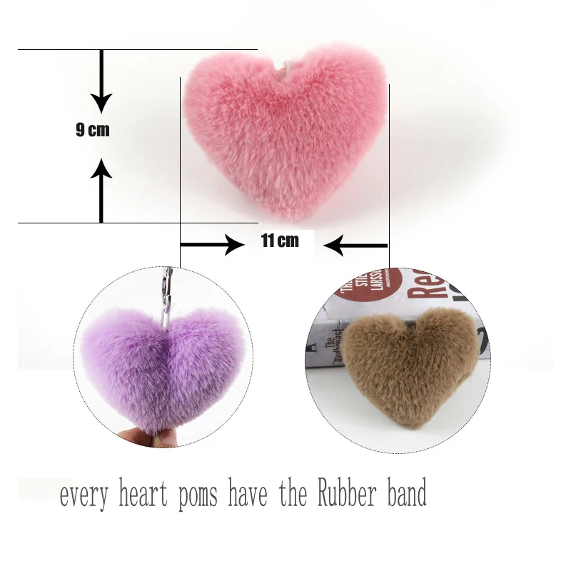 Heart Pom pon Ball for Women Shoes Handbag Keychain, Phone Fashion, DIY Accessories