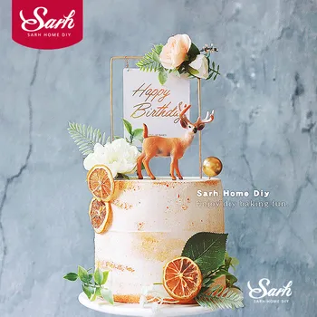 

Iron Flower Cake Toppers Sika Deer Decorations Happy Birthday Party for Baby Shower Anniversary Baking Supplies Girl Love Gifts