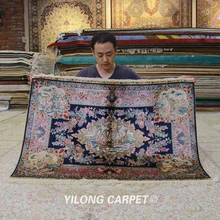YILONG 4'x3' Handknotted Шелковый гобелен интерьер ручной работы цветочный ковер-Гобелен(ZQG302A