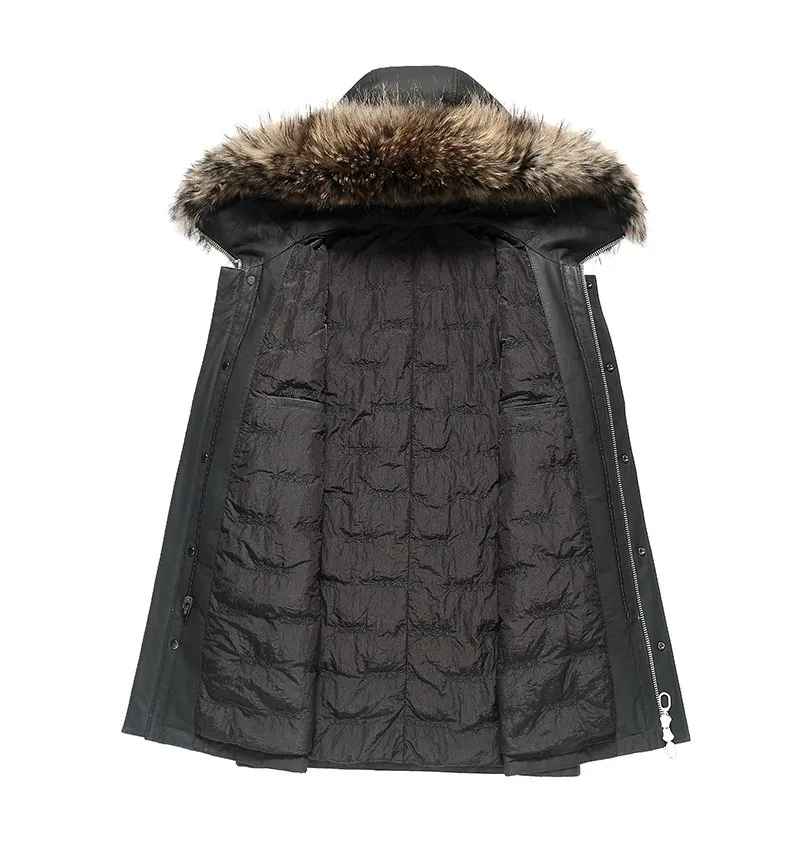 

Genuine Leather Jacket Men Raccoon Fur Collar Long Coat Winter Jacket Men Cow Leather Down Jackets Z18JMN18009MY1440