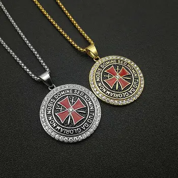 

Explosive punk style zircon inlaid fashion knights Templar pendant necklace hip-hop men titanium steel jewelry