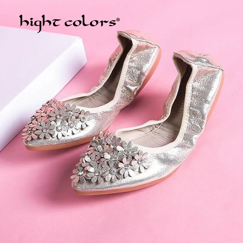 

Hot 2019 Crystal Flats Ballet Floral Flat Shoes Rhinestone Women Spring Autumn Flower Pointed Toe Golden Shoes Loafers Ph-28