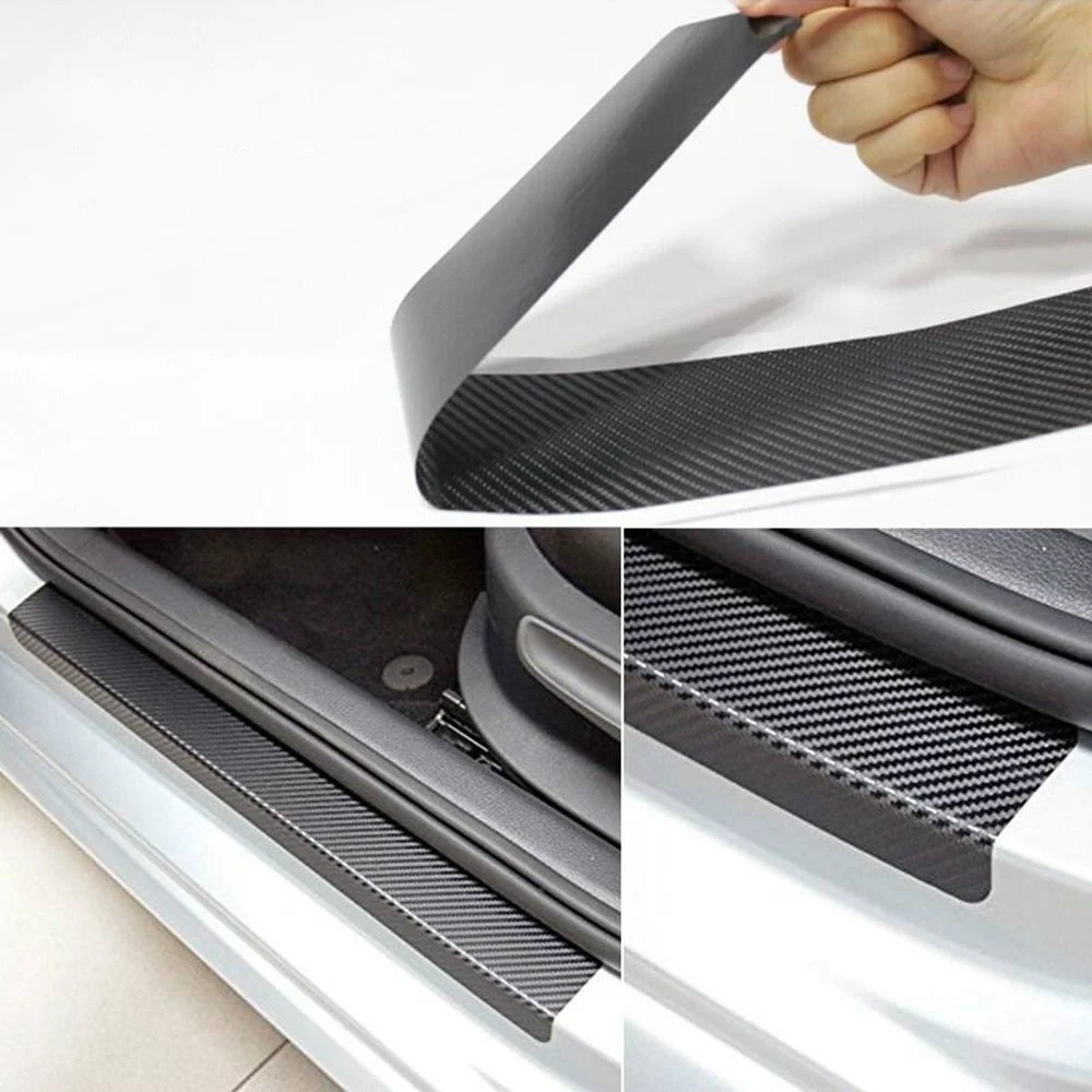 Universal Black Protector Sill Scuff Cover Car Door Plate Sticker 3D
