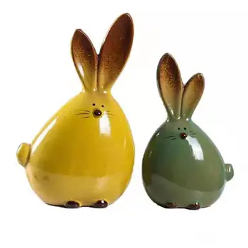

2pcs Rabbit Figures Rabbit Statue Rabbit Ornament Lovely Delicate Ceramic Rabbit Rabbit Desktop Decoration For Home Office