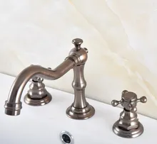 

Brown Oil Rubbed Brass Dual Cross Handles Deck Mounted Widespread 3 holes Bathroom Vessel Sink Faucet Cold/Hot Water Tap anf590