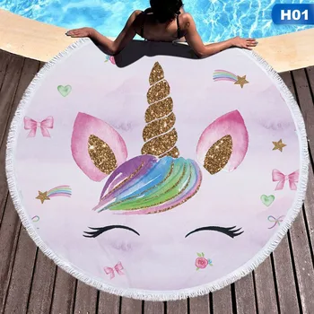 

Unicorn Bohemian Mandala Beach Tapestry Hippie Sunshine Throw Towel Blanket Superfine Fiber Summer Boutique Round Beach Towels
