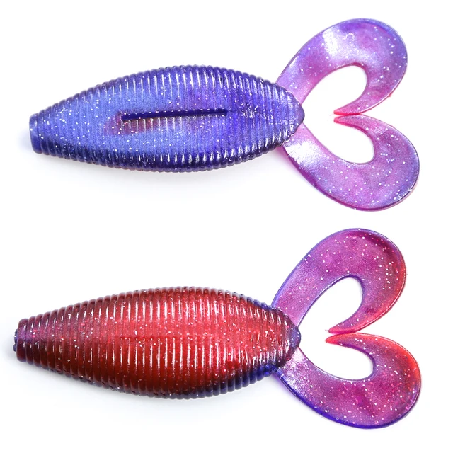 B&U Spiron Twin 100mm Curved Tail Fishing Lures Soft BaitsArtificial Wobblers Craws Silicone Shad Worm Bass leurre souple PURPLE RED