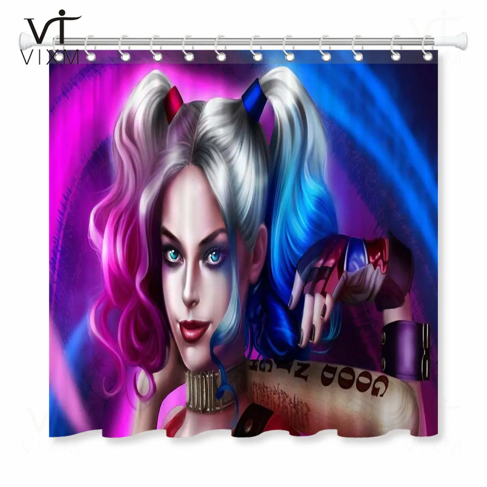 Водонепроницаемая шторка для душа Harley Quinn3D с рисунком комиксов и надписью Task Force
