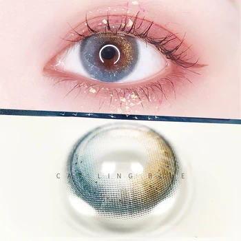 

Blue Colored Prescription Contact Lenses For Correct Myopia Degree 0-800 Eyes Gold Powder Cosplay Pupil Cat Bell Beauty Lentes