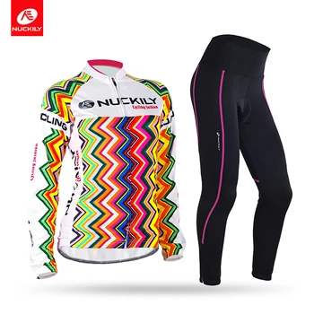 

NUCKILY Spring/Autumn Women's Cycling Clothing Long Sleeve Bike Jersey With Bicycle Long Tight Set GH004GM001