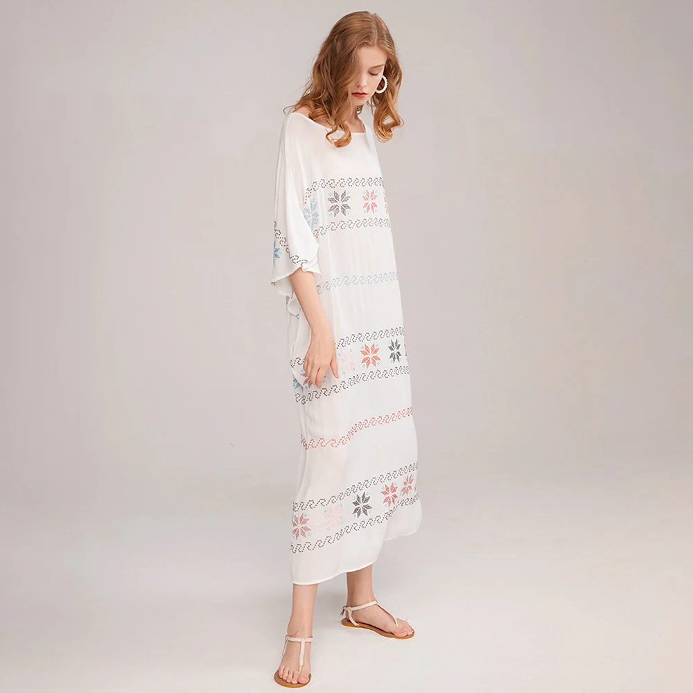 Свободное шикарное платье миди с вышивкой, с рукавом до локтя, винтажное, Vestidos, лето, осень, Пляжное, бохо, повседневная одежда, длинное сексуальное платье, женские платья