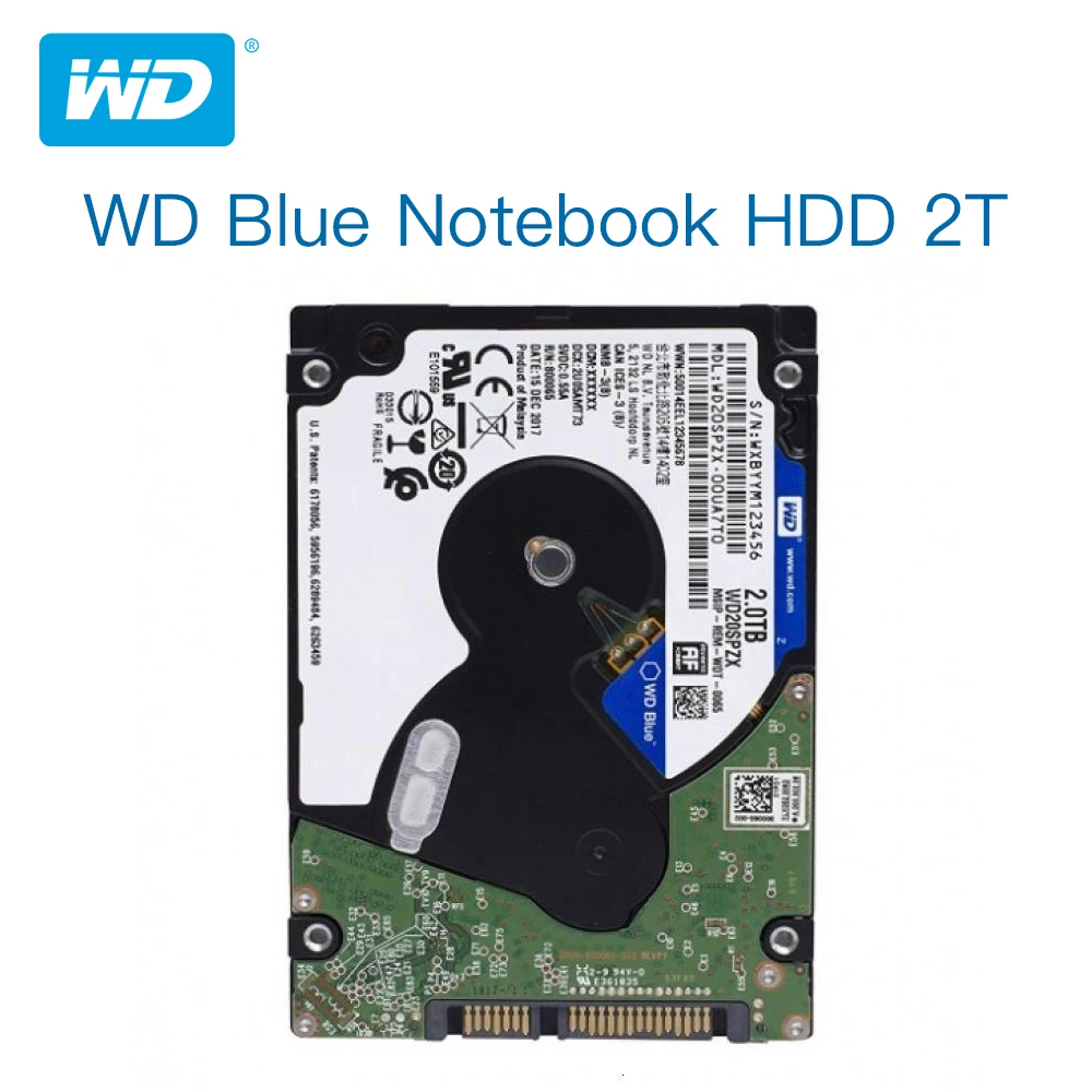 Жесткий диск Western Digital WD синий 2 ТБ Диск Внутренний жесткий 5400 об/мин SATA 6 ГБ/сек. 128MB
