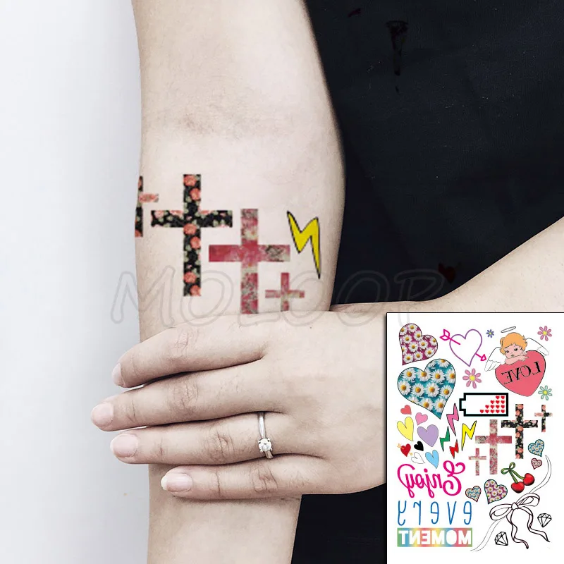 

Cupid Cross Rosette Lightning Love Heart Letter Tattoos Stickers Women Body Waist Arm Art Tattoos Temporary Girls Tatoos Chains