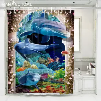 

3D Ocean Dolphin Deep Sea Polyester Shower Curtains Bathroom Curtain Mildewproof Waterproof Fabric Bath Curtain Washable 6 Size